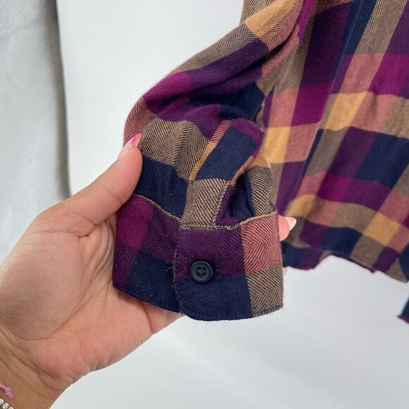 BeachLunchLounge Women’s Jewel Tone Purple Plaid Button Front Top Large - Picture 7 of 14